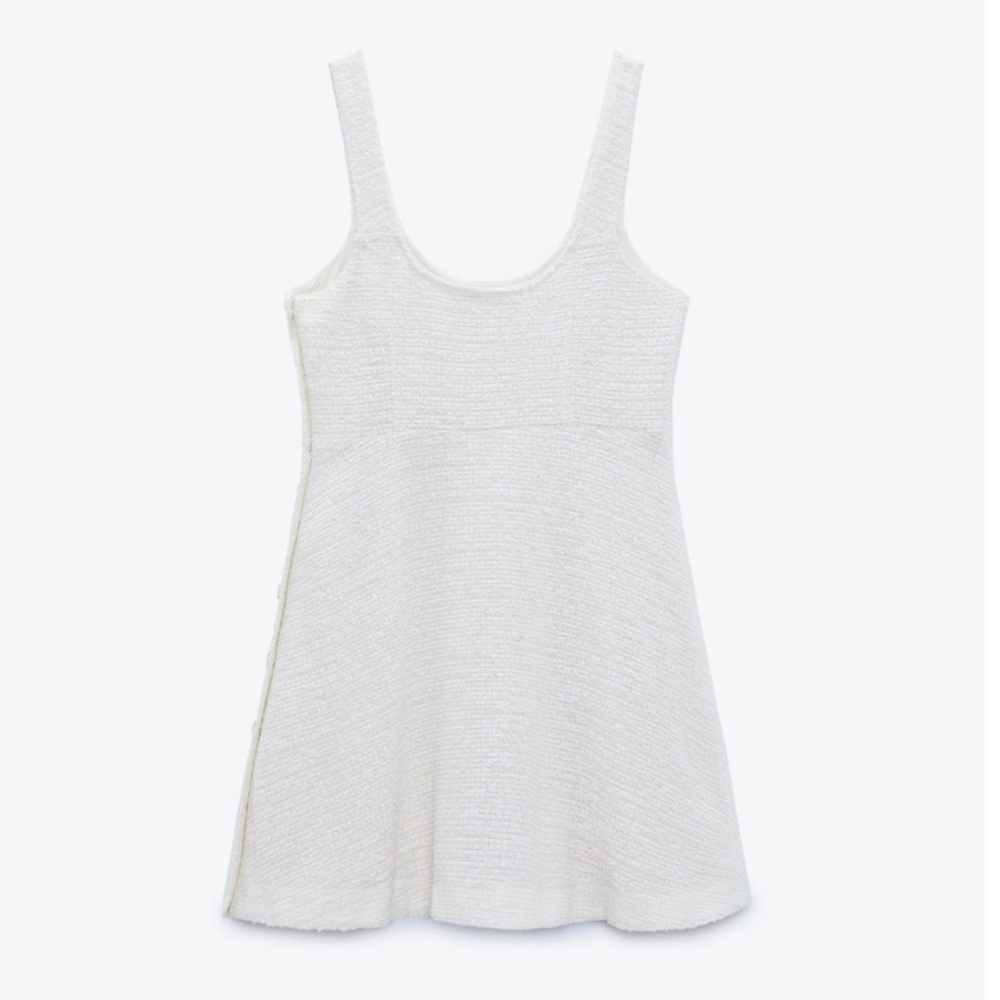 Zara Cream Mini Dress with Button Detail - Picture 5 of 9